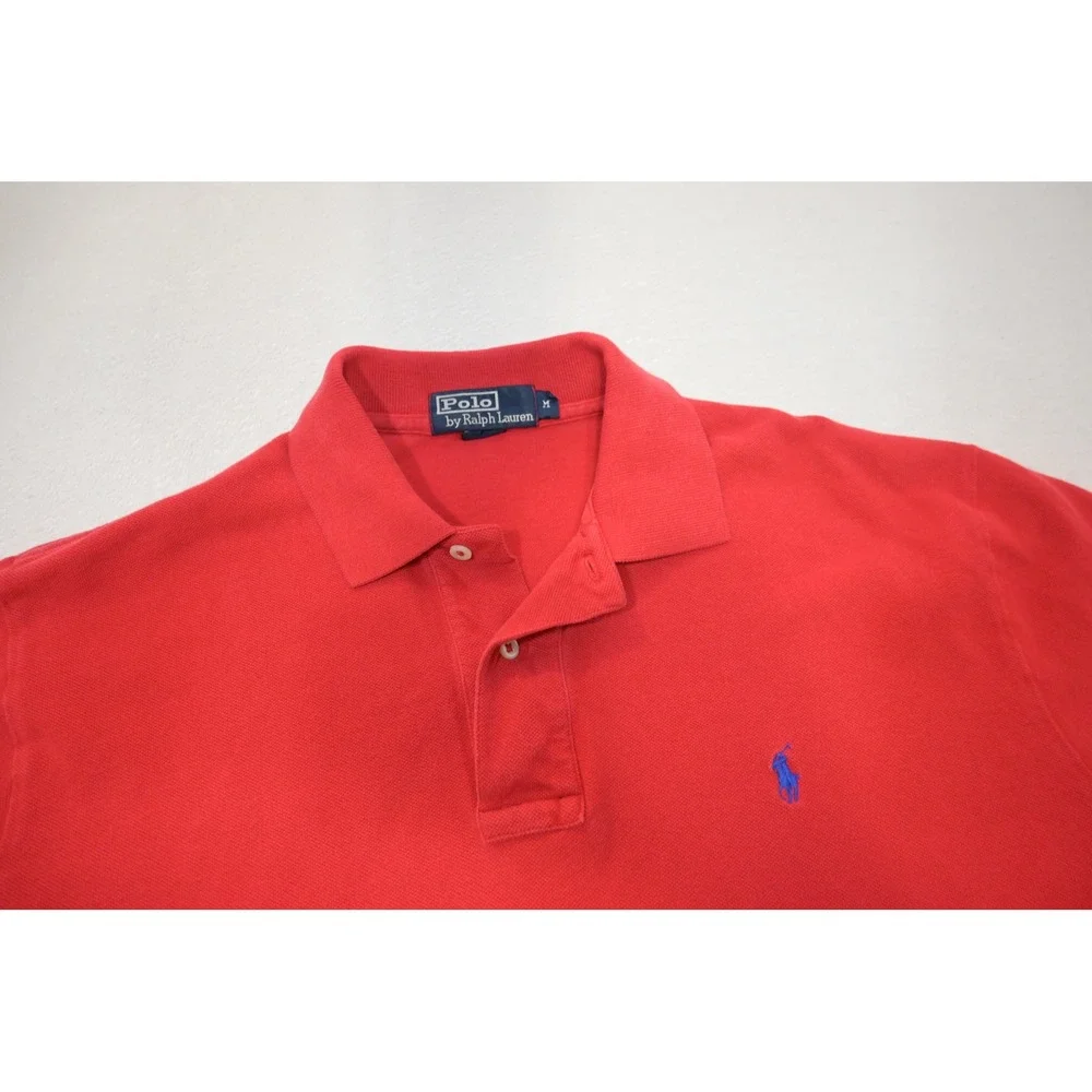 Polo‎ Ralph Lauren Polo Shirt Mens Medium Red Short Sleeve Cotton Pique Good
